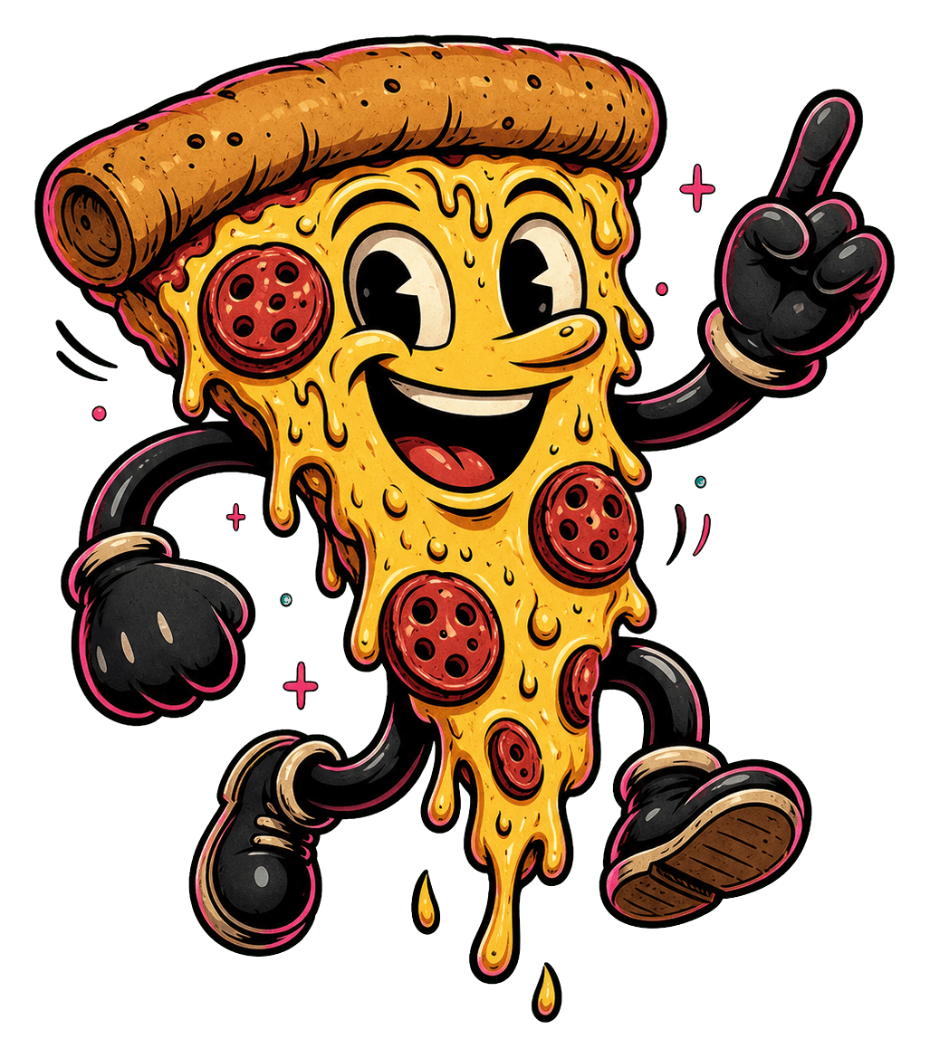 OpenCrust drippy cheese pizza mascot